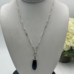 ELLE 925 Sterling Silver Black Onyx Teardrop White Topaz & Ruby Gem
Necklace 18"